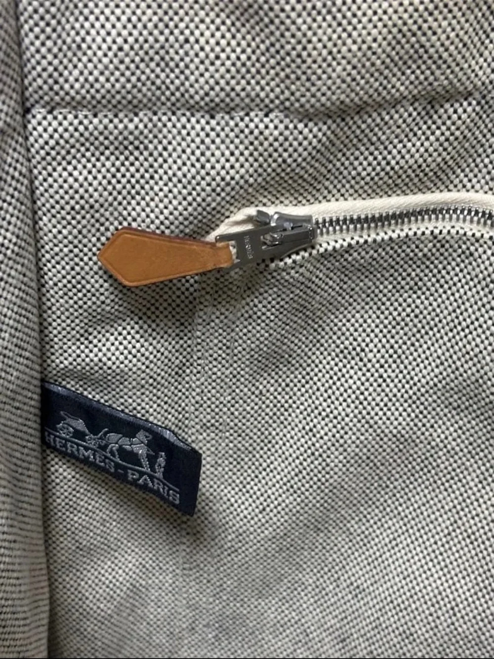Hermes Natural Canvas Tote with Black Striped Handles